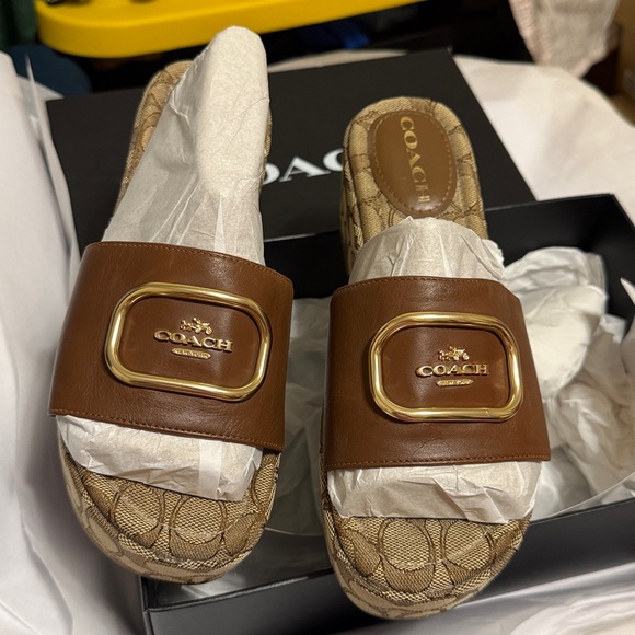 Coach Brown Signature Mules with Gold Accent - Picture 10 of 13